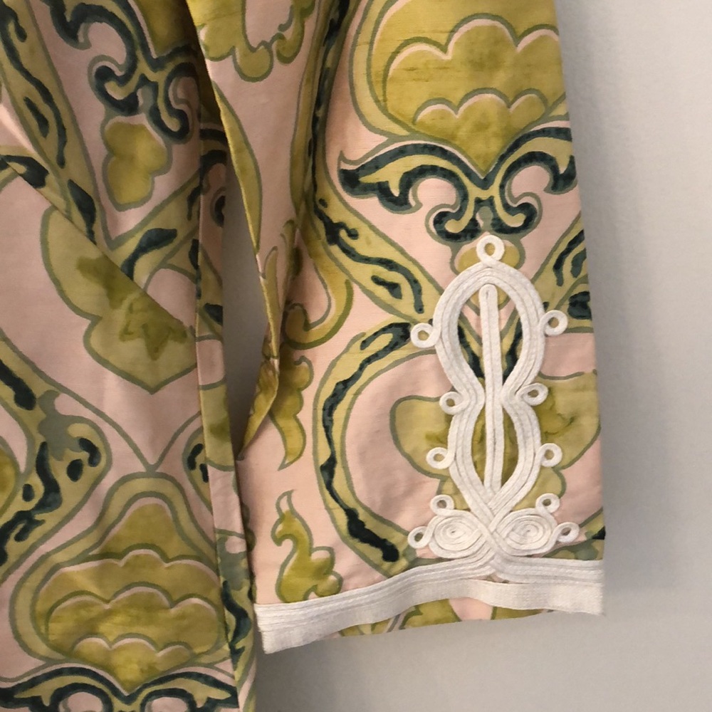 J.Crew Silk Tunic Top in Green, Pink & Cream Floral Asian style print lace trim - Picture 4 of 10